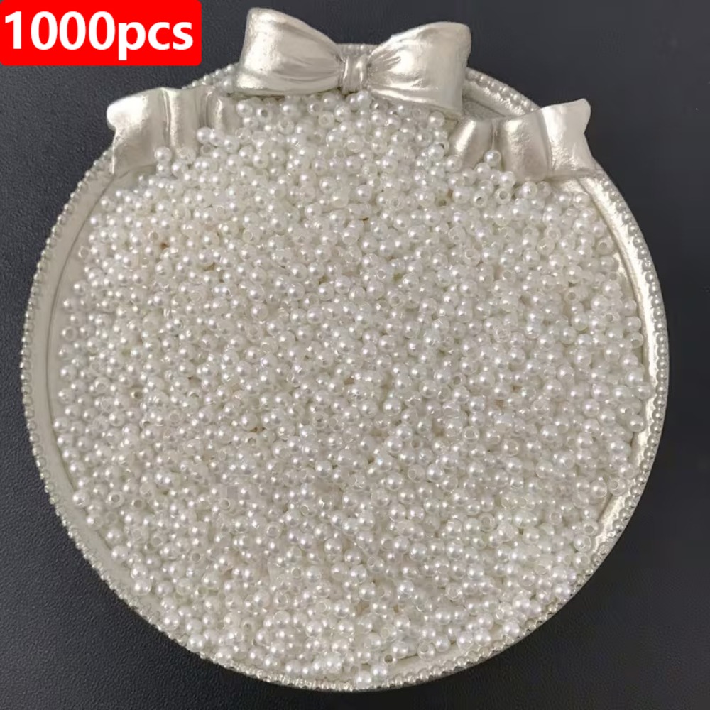 TEMU 1000 Stück Reine Weiße Perlen mit geradem Loch, Lose Perlen, Handgefertigter Schmuck, Ohrringe, Armband, Halskette, Materialbeutel, Zubehör,