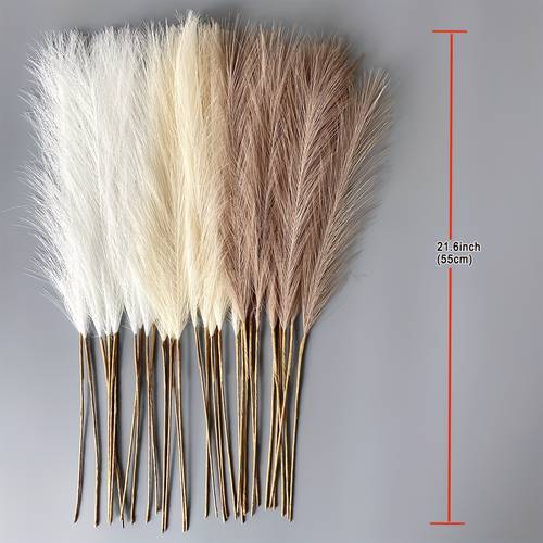 18 stück pampasgras dekoration | milchweiß 6 + beige 6 + braun dreifarbige kombination | hochsimulierte flauschige textur künstliche pflanzen | böhmische heimdekoration | für vasenfüller | tischdekorationen | hochzeit / party / raumatmosphäre