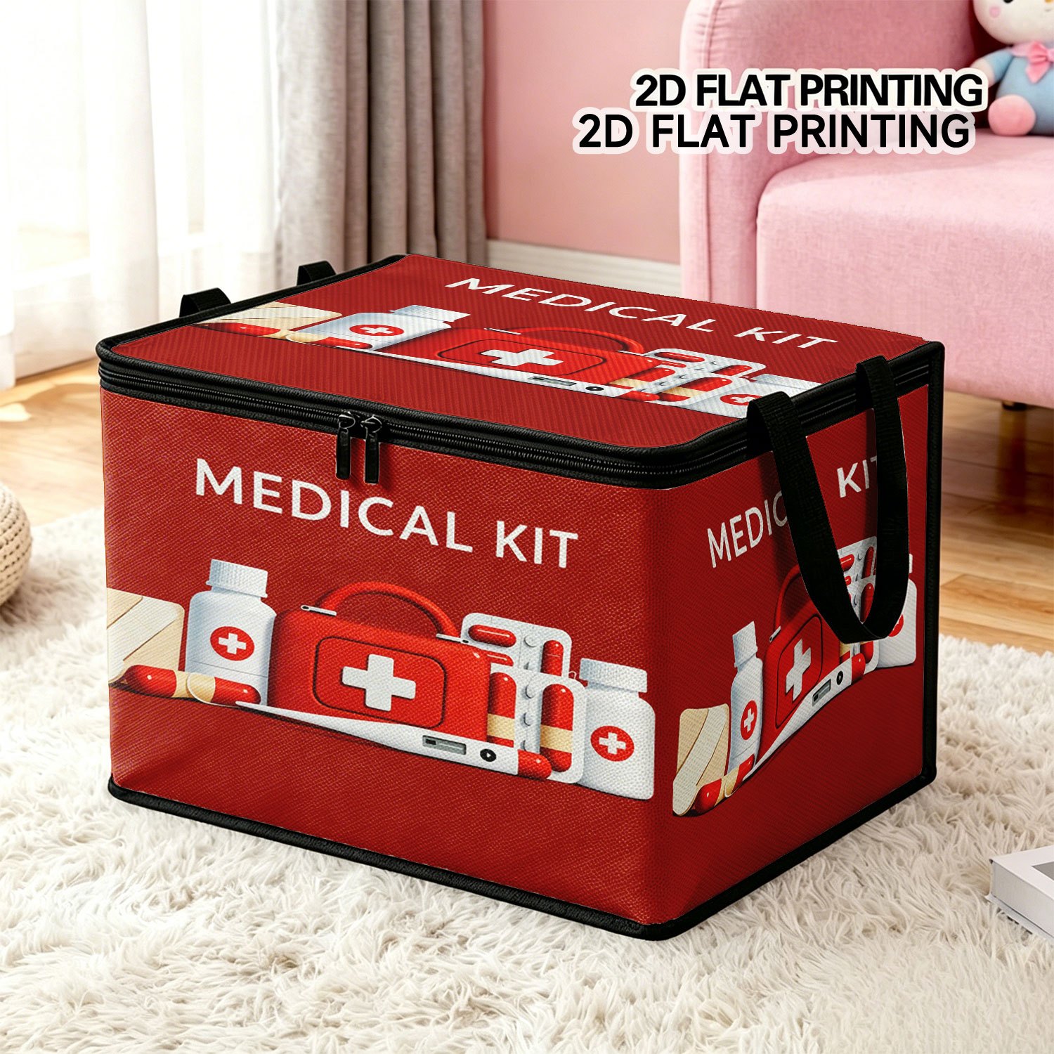 TEMU 1 Large-capacity Foldable Clothing Storage Box With Lid, Red Base Storage Case, Base Medicine Bottle Bandage, 2d Print, Waterproof Double-zipper
