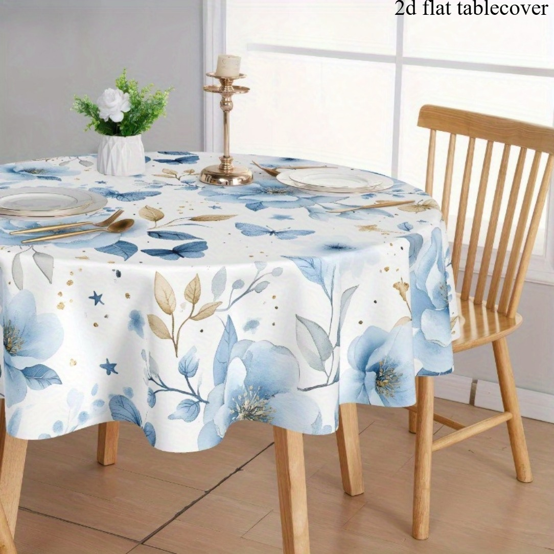 TEMU 2d Flat Tablecover Party Tablecover 1pc Floral Print Round Tablecloth - Polyester Round Tablecloth, Perfect For Dining, Picnics, Parties, And