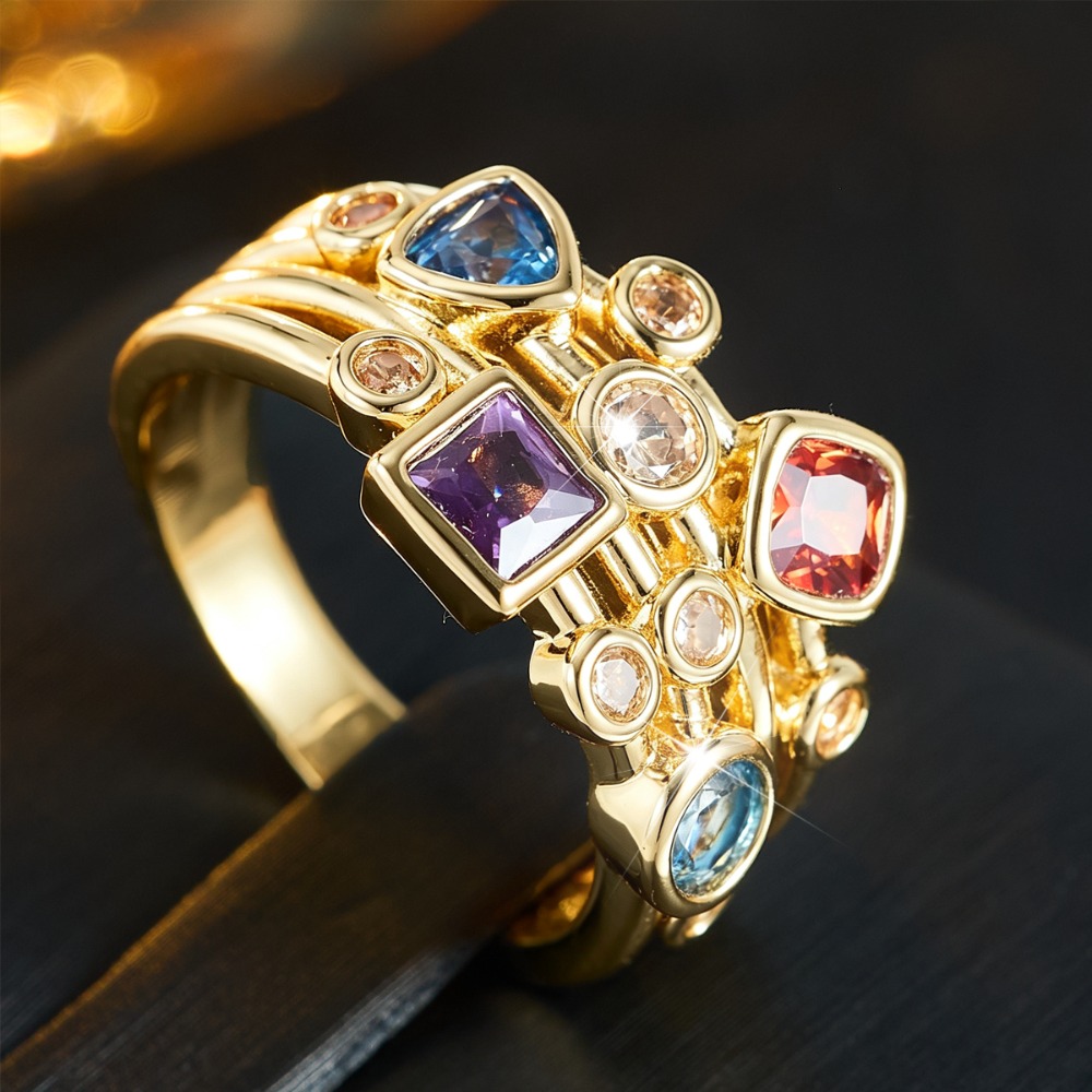 Modern Art Layered Zirconia Ring, Eye-Catching Design