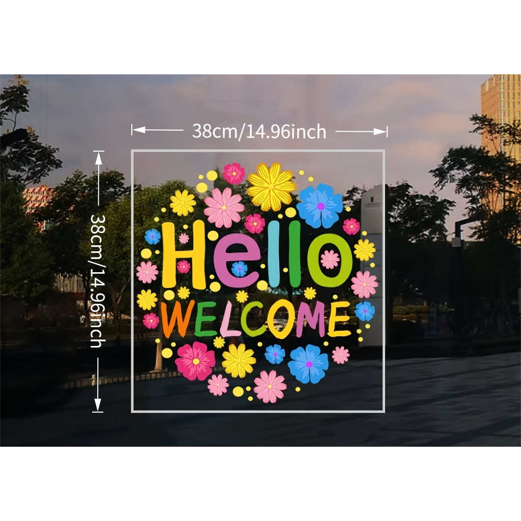 TEMU Adhesivo para puerta de vidrio con diseño floral de plantas, calcomanía para ventana, vitrina de tienda, , dormitorio, adhesivo electrostático