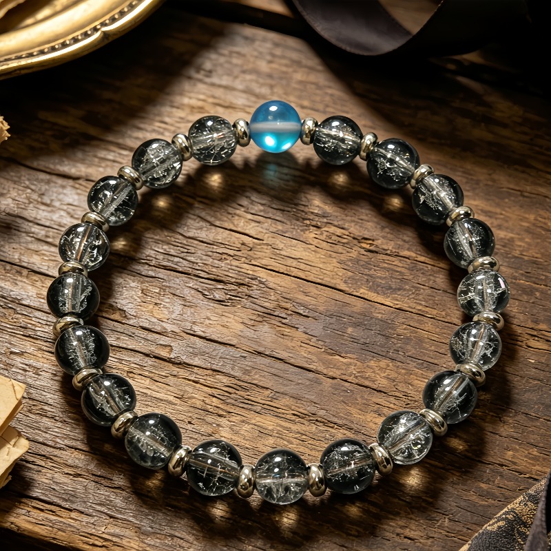 Gray-toned Crackle Bead Bracelet with Moonlight Blue Beads