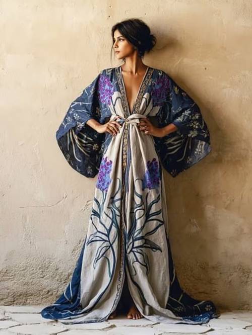 item picture plus size plus size womens printed long kimono dress cardigan tie waist loose flowy maxi robe 2 in 1 cover up for home vacation
