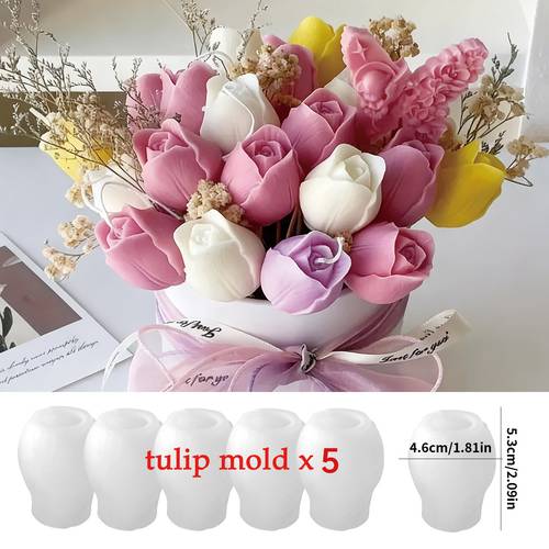 5pcs tulip shaped candle molds suitable for heat resistant silicone flower molds with realistic tulip petals and for candle making wax molds for crafts wedding holiday decorations