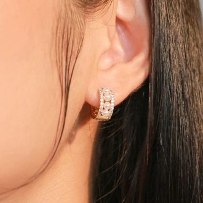 Women's Synthetic Zirconia Hoop Earrings, Elegant Design