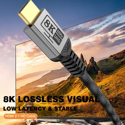 hdtv 2 1 wire with copper conductor black gray gradient braided 48 support vrr hdr anti hdtv cable for game consoles gaming tv home audio visual system