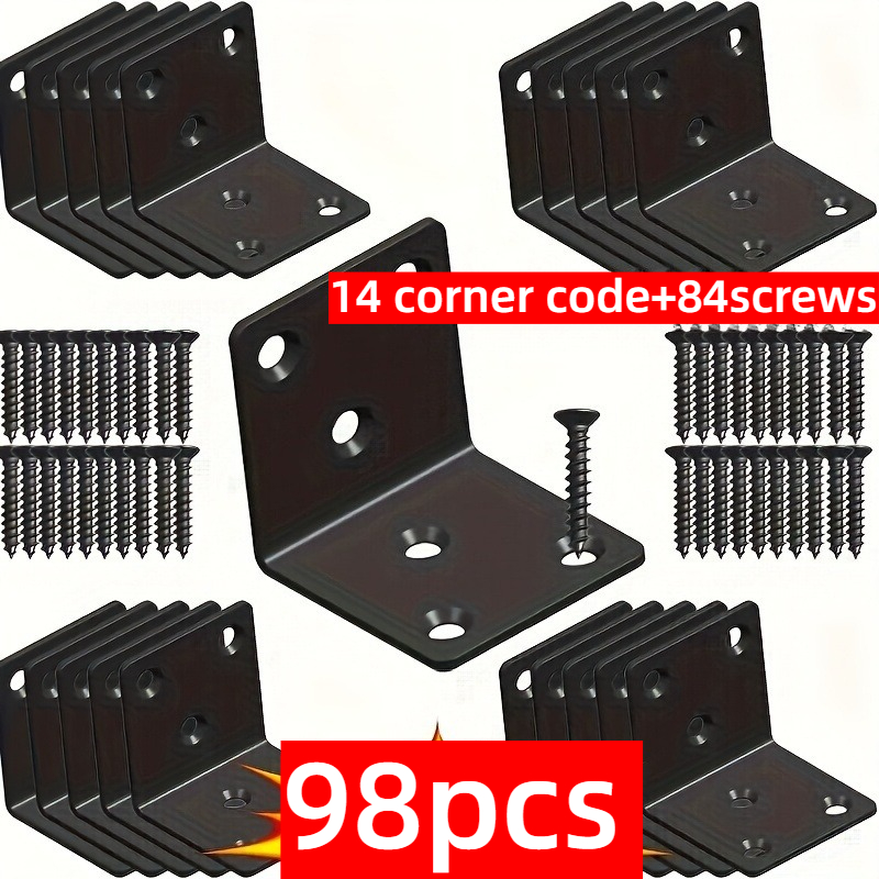 TEMU 98pcs Industrial L-bracket Screw Assortment Kit Including 14 L-brackets And 84 Screws. Heavy-duty Black L-shaped Brackets Feature Adjustable