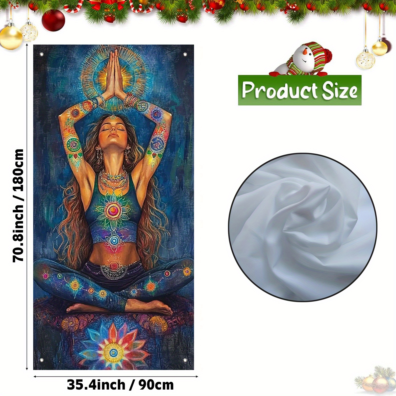 TEMU 2d Door Banner, 1pc Yoga Meditation Party Banner Door Cover 35.4x70.8 Inch - Vibrant Chakras Design With Lotus Flower, Durable Polyester