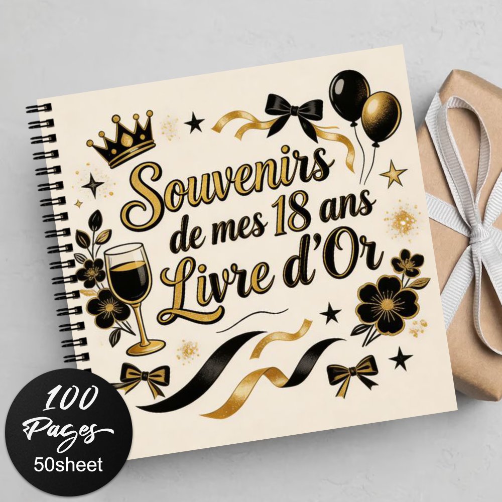 TEMU 1pc 'or d'invités, cahier à spirale, journal, souvenir de 18e anniversaire, 'or doré, cahier de souvenirs esthétique noir et doré pour fête,