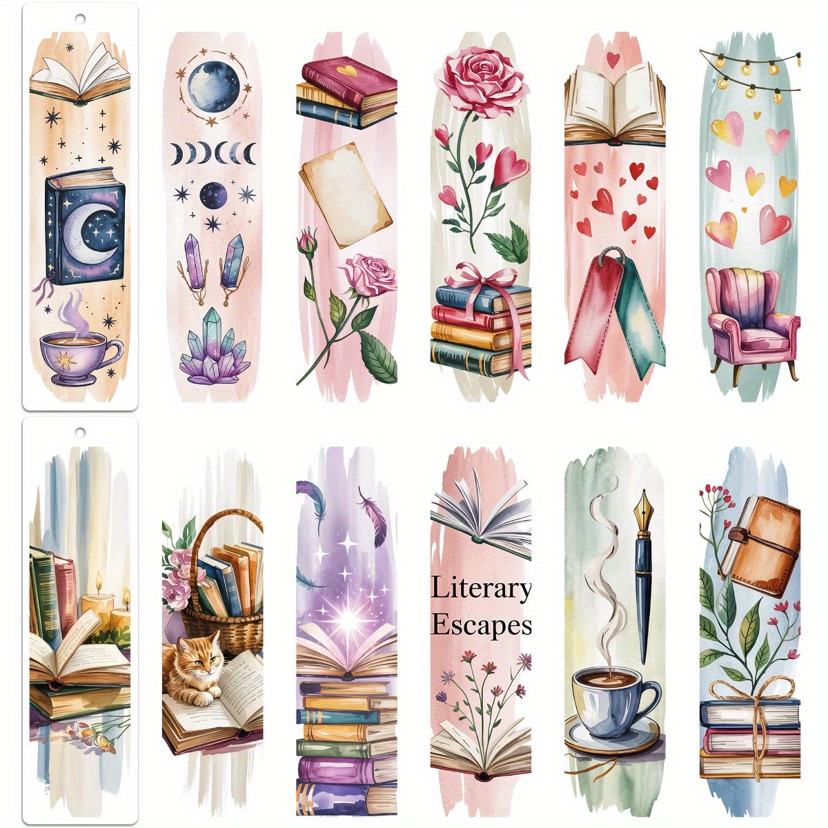 Image of 24pcs Set Book Bushstroke Uv Dtf Bookmark Paper, Waterproof Transfer Paper, Suitable For Diy Crafts, Bookmarks, Pen Packaging And Gifts, The Perfect Reading Gift