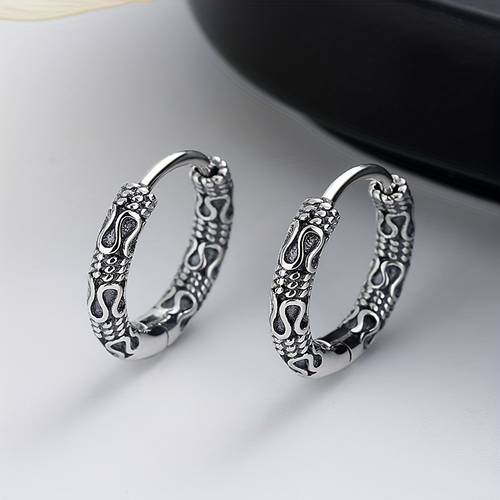unisex copper carved stainless steel earrings vintage elegant silvery tone personalized gift light luxury