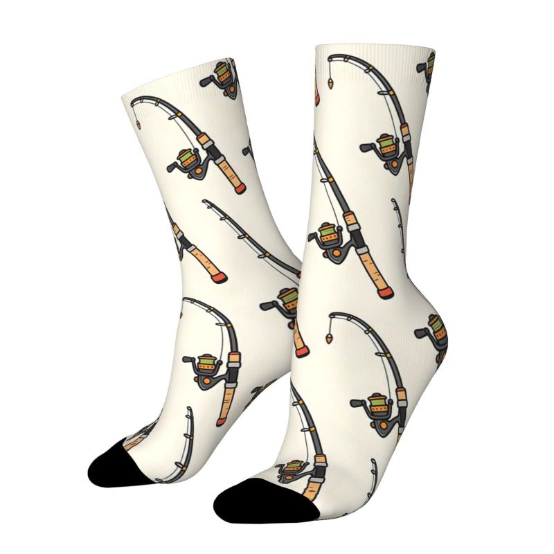 TEMU A Pair Of Unisex Outdoor Socks Featuring Vivid Patterns Of Fishing Rods And Reels, Showcasing The . Are Machine Washable, Suitable For Outdoor