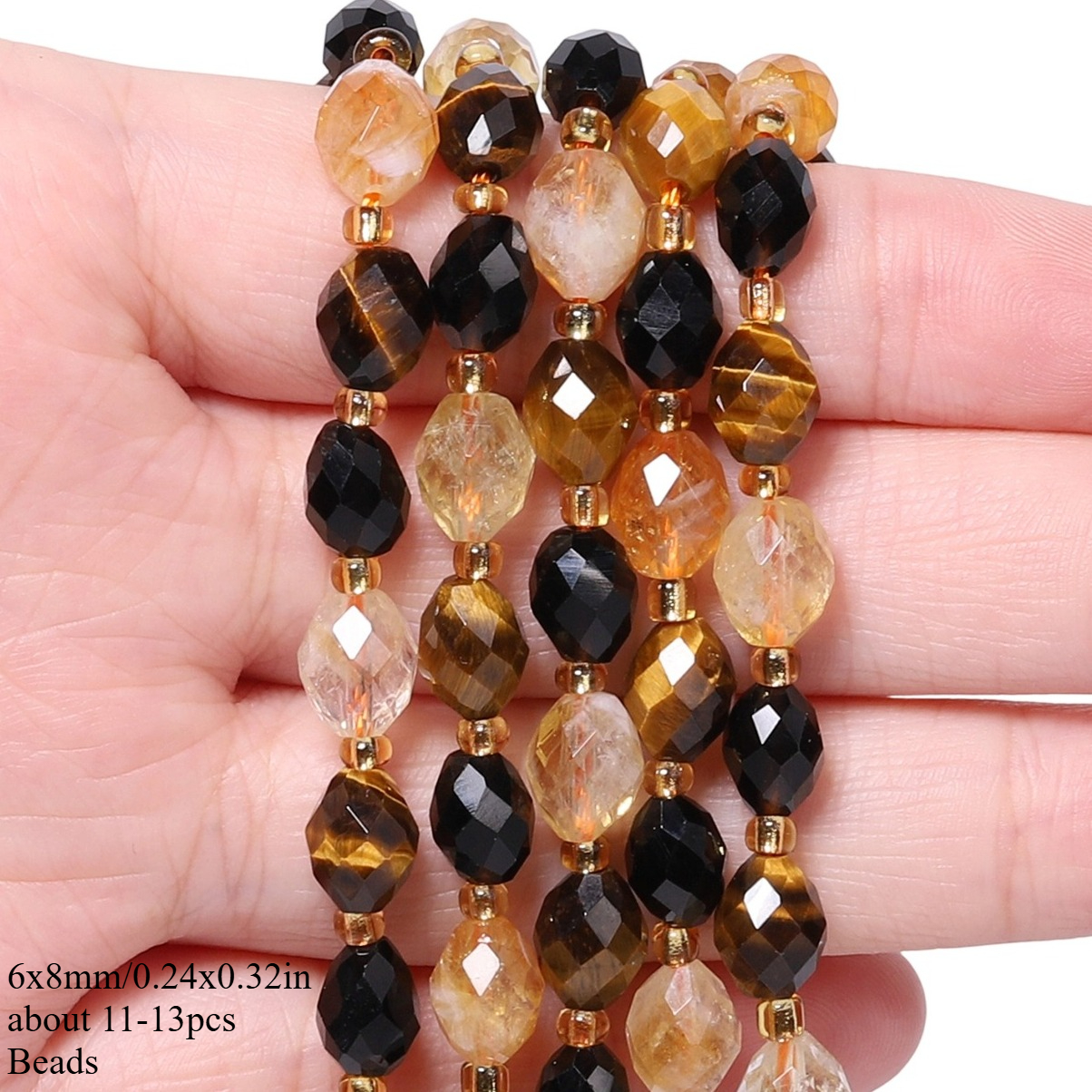 E-shop 6x8mm AAA Naturstein facettierte Tigerauge Gelber Phantomquarz Obsidian gemischte Reisförmige lose Abstandperlen für Schmuckherstellung DIY