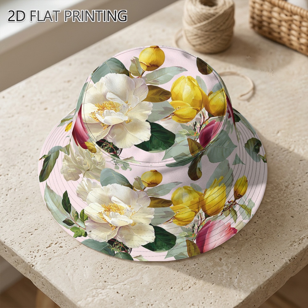item picture 2d flat 1pc printed unisex fisherman hat spring summer bucket cap for beach leisure outdoor events casual elegant daily wear 2d flat