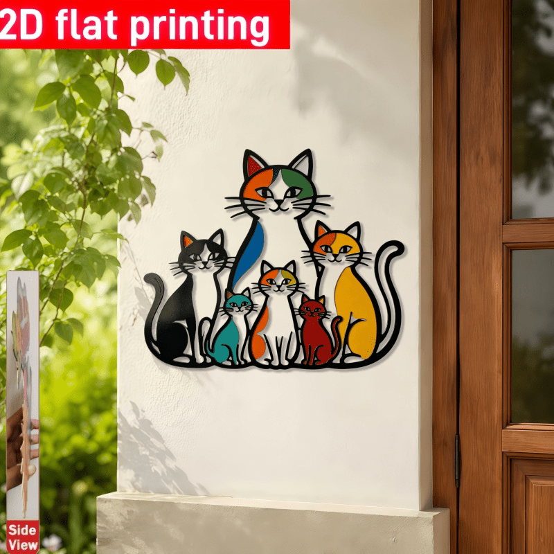 TEMU 2d Flat, [2d Flat] 2d Flat 1pc Cat Family Wall Decoration, Abstract Style, Rustic Farmhouse Style Decor, Wrought Iron Wall Decor Sculpture,