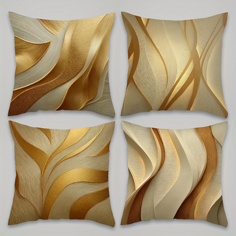 TEMU 4pcs Set, Style Pillowcases, Single-sided Print With Golden Texture, Adds An Elegant And To Your Home, Suitable For Living Room, Patio, Sofa
