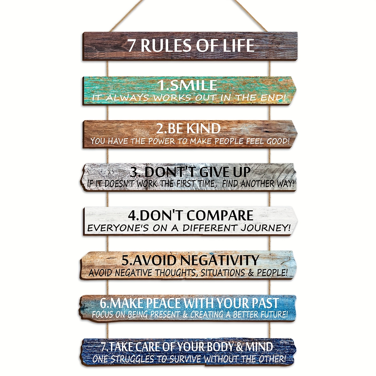 TEMU 8pcs Wooden Motivational Wall Decor Set, Inspirational Wooden Wall Hanging Decoration, Artistic Country Style Slogans, Suitable For Home