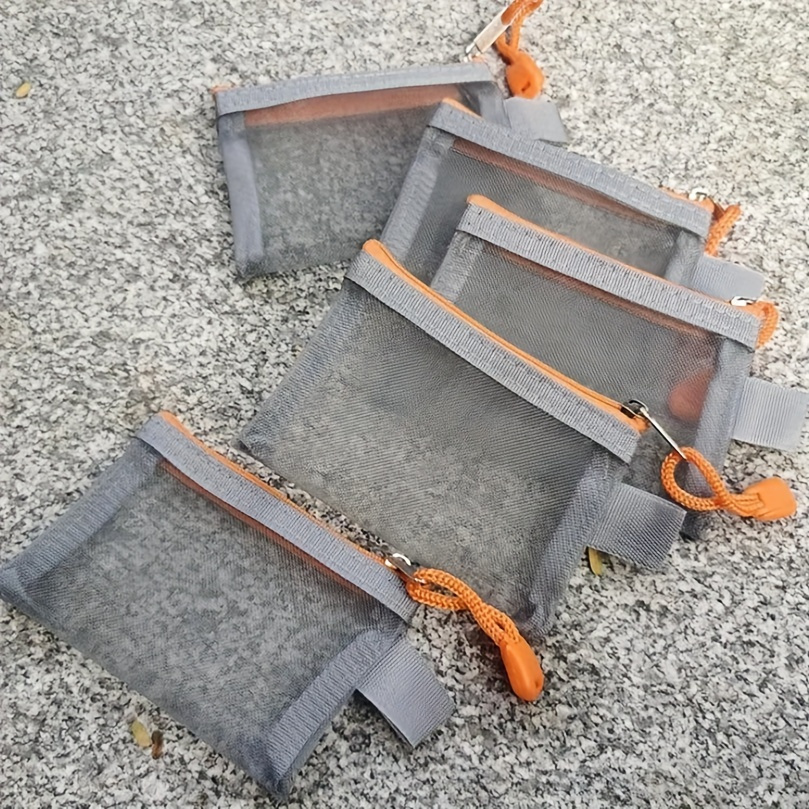 TEMU 5pcs Mini Nylon Zipper Mesh Bags - Funky Travel Organizer With (or) Pouches, Compact Portable Small Bags For Lipstick, Earphones, Documents - Durable & Lightweight Storage For & Men