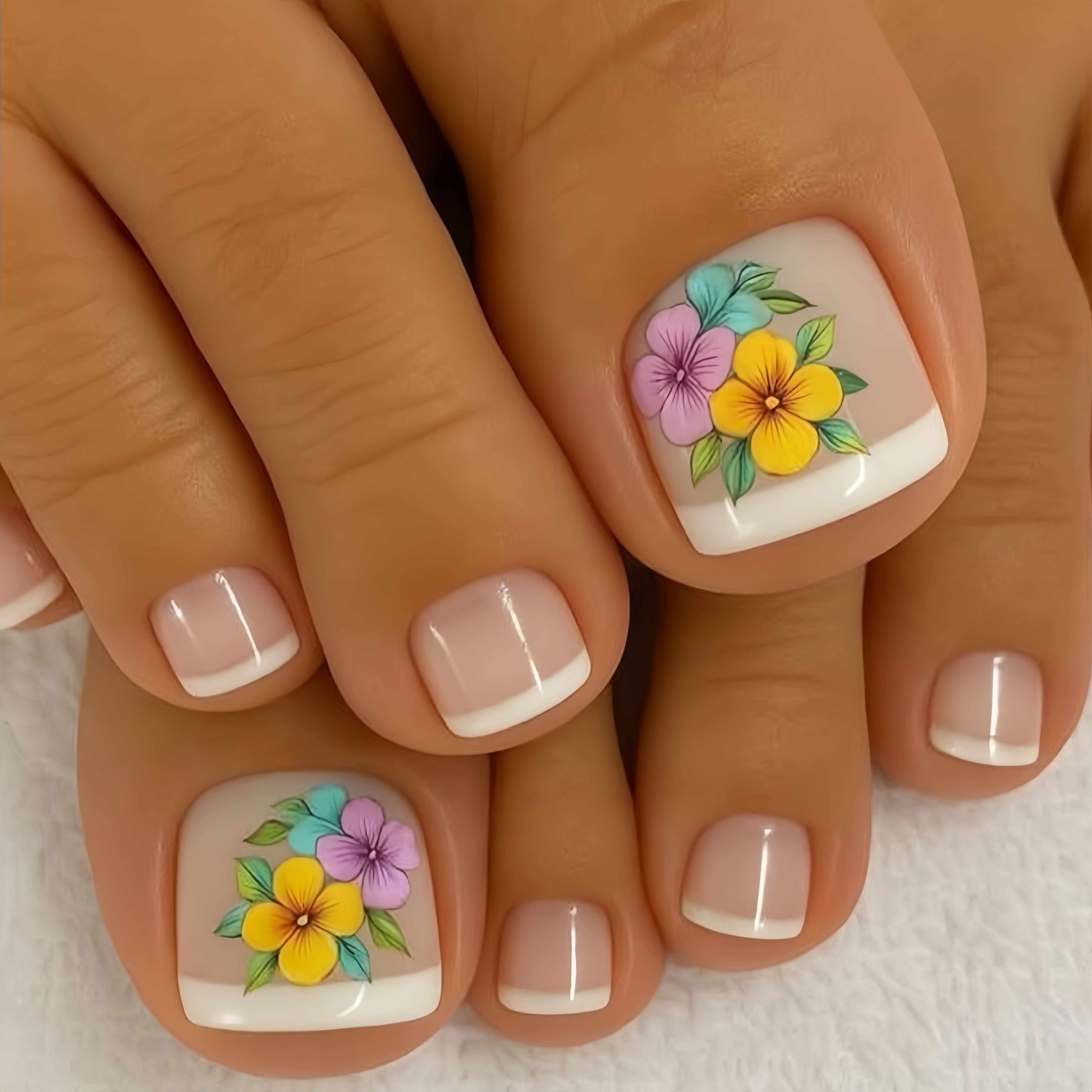 TEMU 24pcs Floral Toe Nails, Short Square Glossy Toenails, Reusable Nail Art, Removable Fake Nails, Press-on Nails, Women's Wearable Toe Nails
