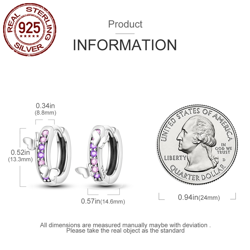 Women's 925 Silver Pink and Purple Butterfly Earrings, Gift