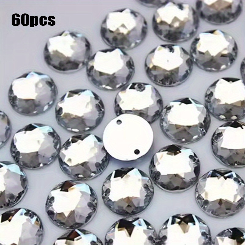 60pcs 0.39in Random Color Mixing Round Flat Back Rhinestone Applique 2 Holes Flat Bottom Acrylic Sewing Supplies Wedding Dress Decoration