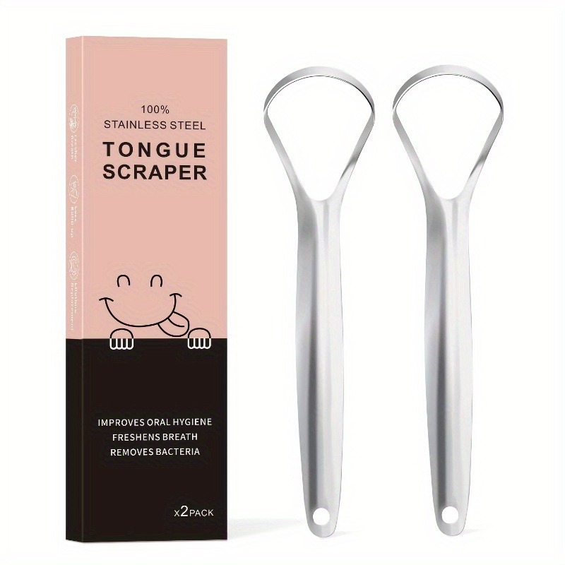 2pcs Stainless Steel Tongue Scraper for Adults - Curved Design Oral Hygiene Tool, Odorless & Hygienic Tongue Cleaner for Fresh Breath, Daily Dental Care, Sleek Metallic Finish, Smooth Finish on the go