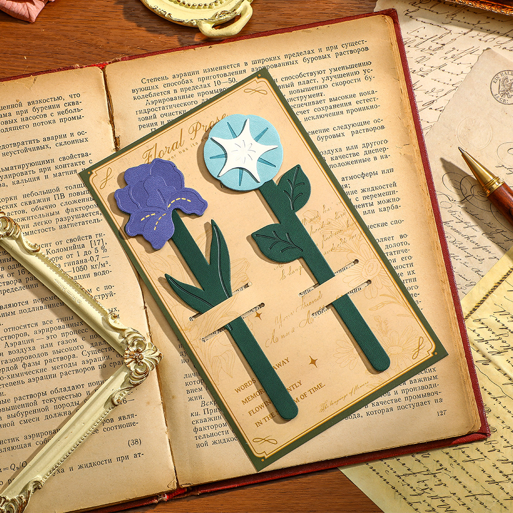 TEMU 2pcs Faux Leather Floral Bookmarks - Pattern Page Markers, Decorative Planner Additions, For Book Lovers, Writers, Students & Office Workers,