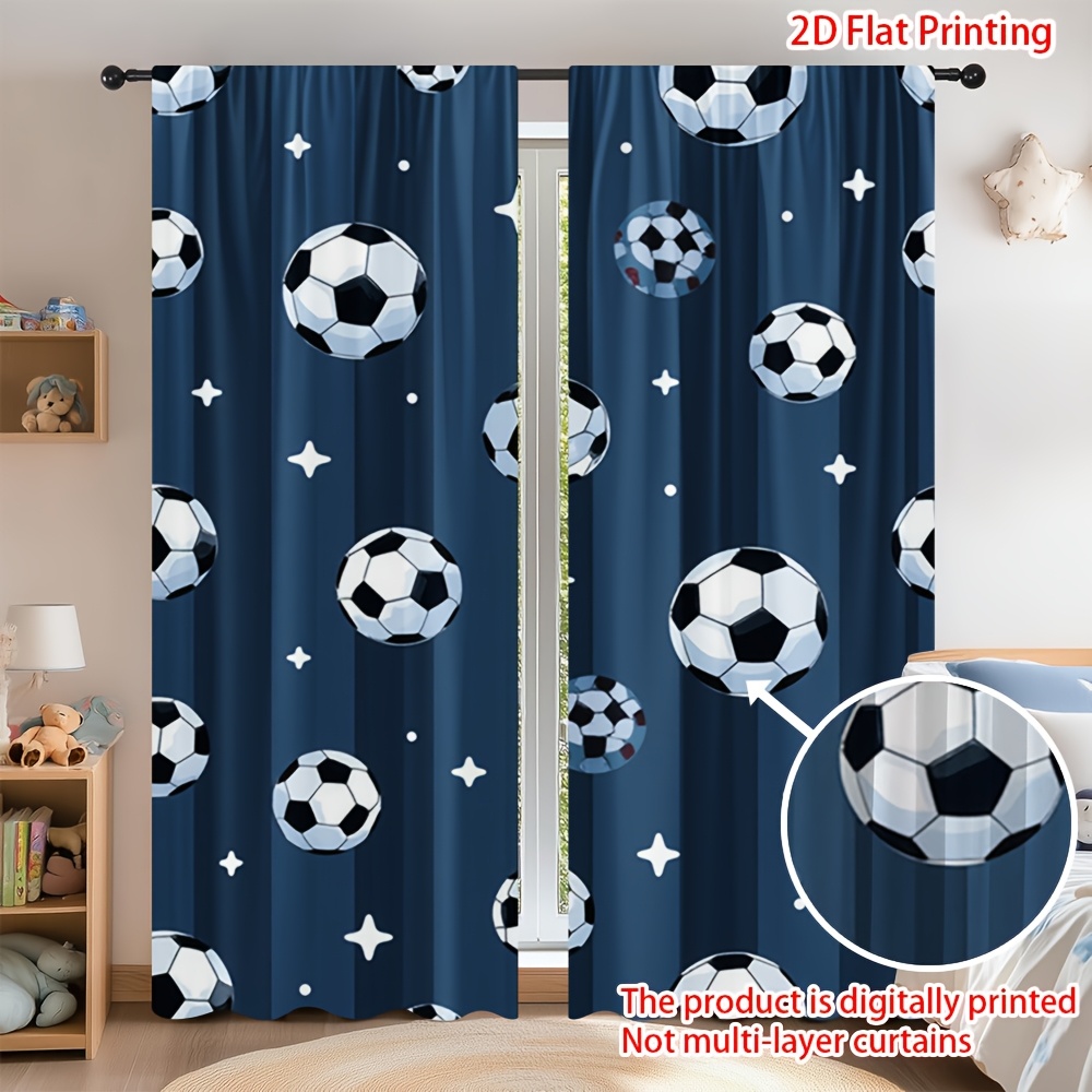 TEMU 2D Plat - 2D Plat - Ensemble de 2 rideaux de chambre imprimés 2D 55X150 cm/21.65X59 pouces - - avec un motif imprimé de stars du football, idéal