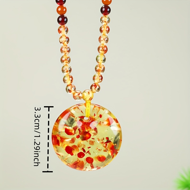 Amber Honey Wax Fish Eye Clasp Pendant Necklace