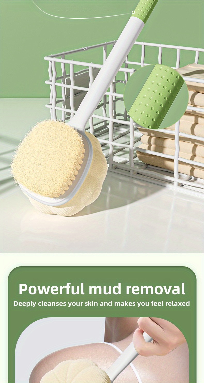   bath body brush with dual sided soft bristles long handle back scrubber for full body shower gentle exfoliation removal wet dry bath brush for   reach areas no electricity battery needed ideal for   travel beige   shower accessory sleek shower tool durable construction skincare routine Product details 1