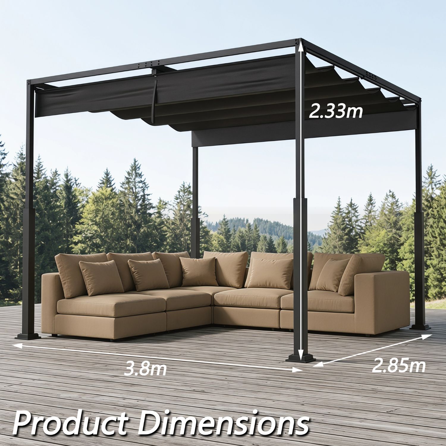 Image of Freestanding Garden Pergola With Retractable Sliding Canopy, Heavy-duty Patio , Polyester Outdoor Sun Shade Shelter, Plant Support Trellis For Lawn, Backyard, Nursery & Flower Bed