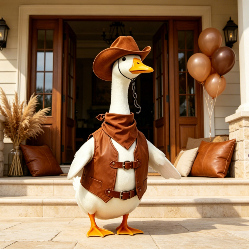 4pcs Western Cowboy Porch Goose Set With 23-inch Size, Including Cowboy Hat, Vest And Bandana, Vintage Decor And Costume For , Courtyard, Entrance, And Outdoor Spaces