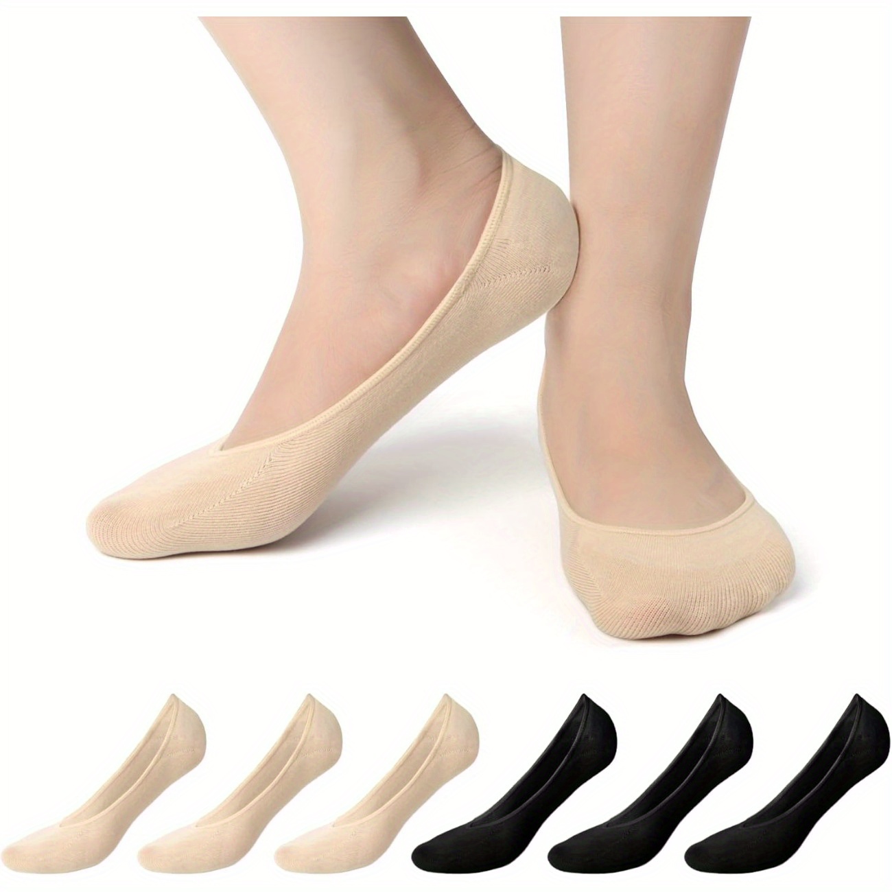 6 Pairs Women's Invisible Socks - Non-slip Cut Liner Socks With Silicone Grip, Breathable Soft Fabric For Sneakers, Loafers, Boat Shoes, Easy Design
