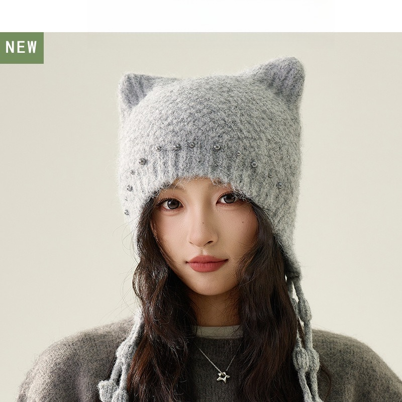 TEMU 1個 タッセル付きベアイヤーハット、冬にのかわいい暖かい帽子、アウトド、クリスマスや新年のコーデに最適、日常のカジュアル旅行や学校にもおすすめ