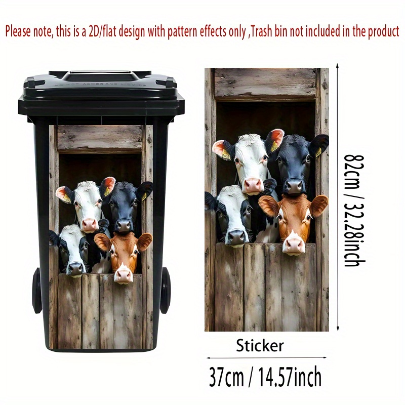 Image of 1pc Of Trash Can Sticker, 37×82 Cm, Featuring A Cow Theme Design, Self-adhesive Wallpaper For Decoration, Suitable For Trash Cans, Walls, And Home Decor