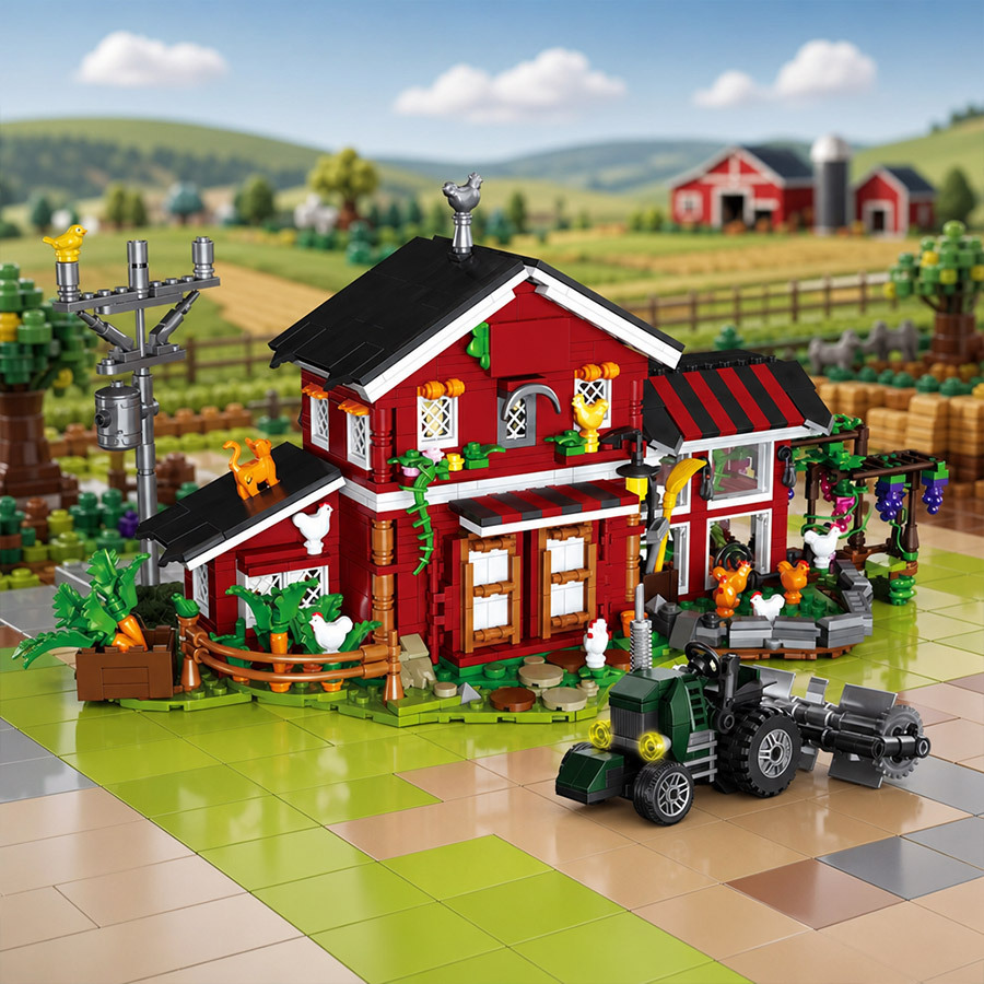item picture   chicken coop building blocks toy   with tractor and vegetables architecture model christmas gift new year gift for boys