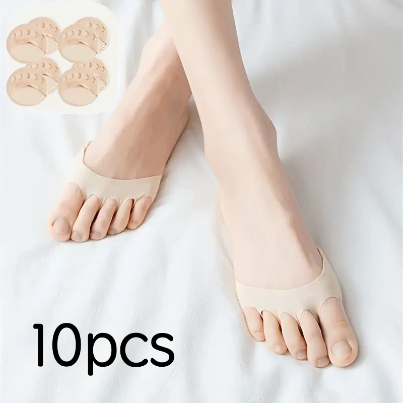 Image of 10pcs Forefoot Pads With Toe Separators And Non-slip Metatarsal Support - Women's Socks For High Heels, Suitable For Flat Feet And Hammer Toes