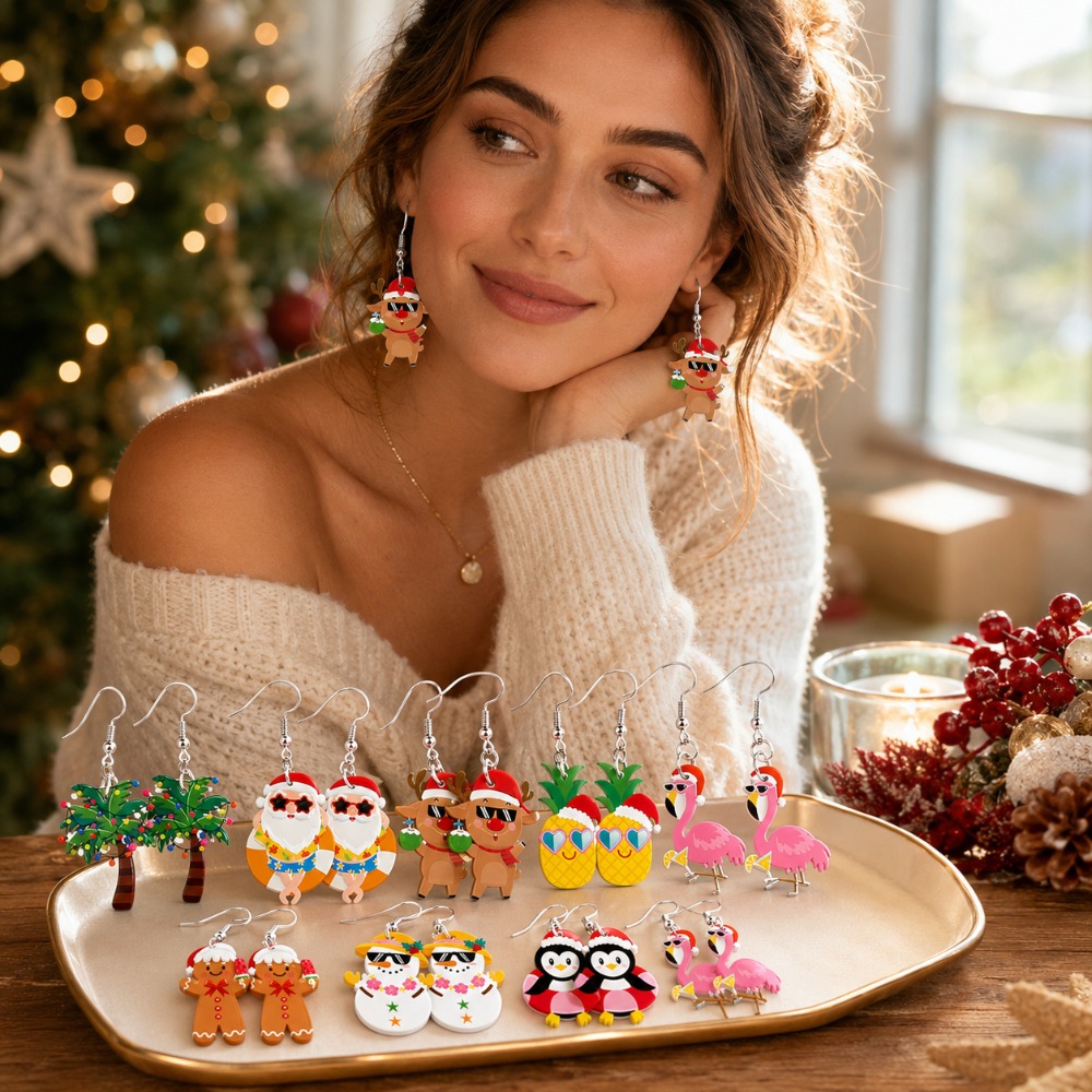 8 Pairs Christmas Acrylic Earrings Set for Women