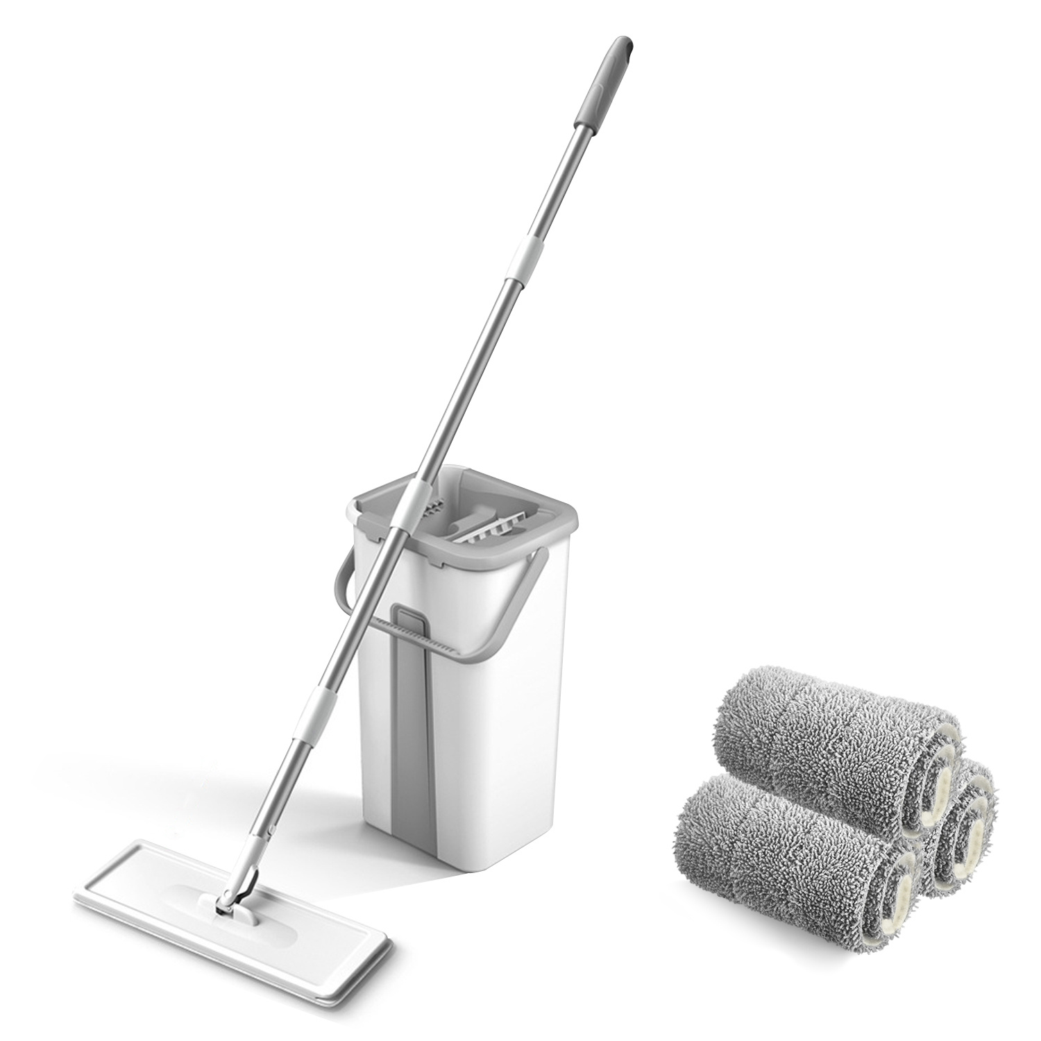 Image of Microfiber Mop With Bucket Floor Cleaning Squeeze Hand Free Floor Mop Washable Pads Reusable Dust Mops With Soft Refill Pads Hardwood Wood Floor Cleaner Mop Dry Wet Mop