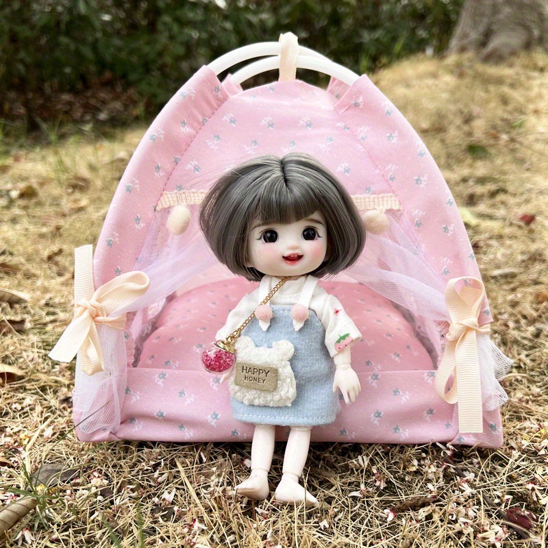 1:12 Scale Miniature Pink Polka Dot Camping Tent