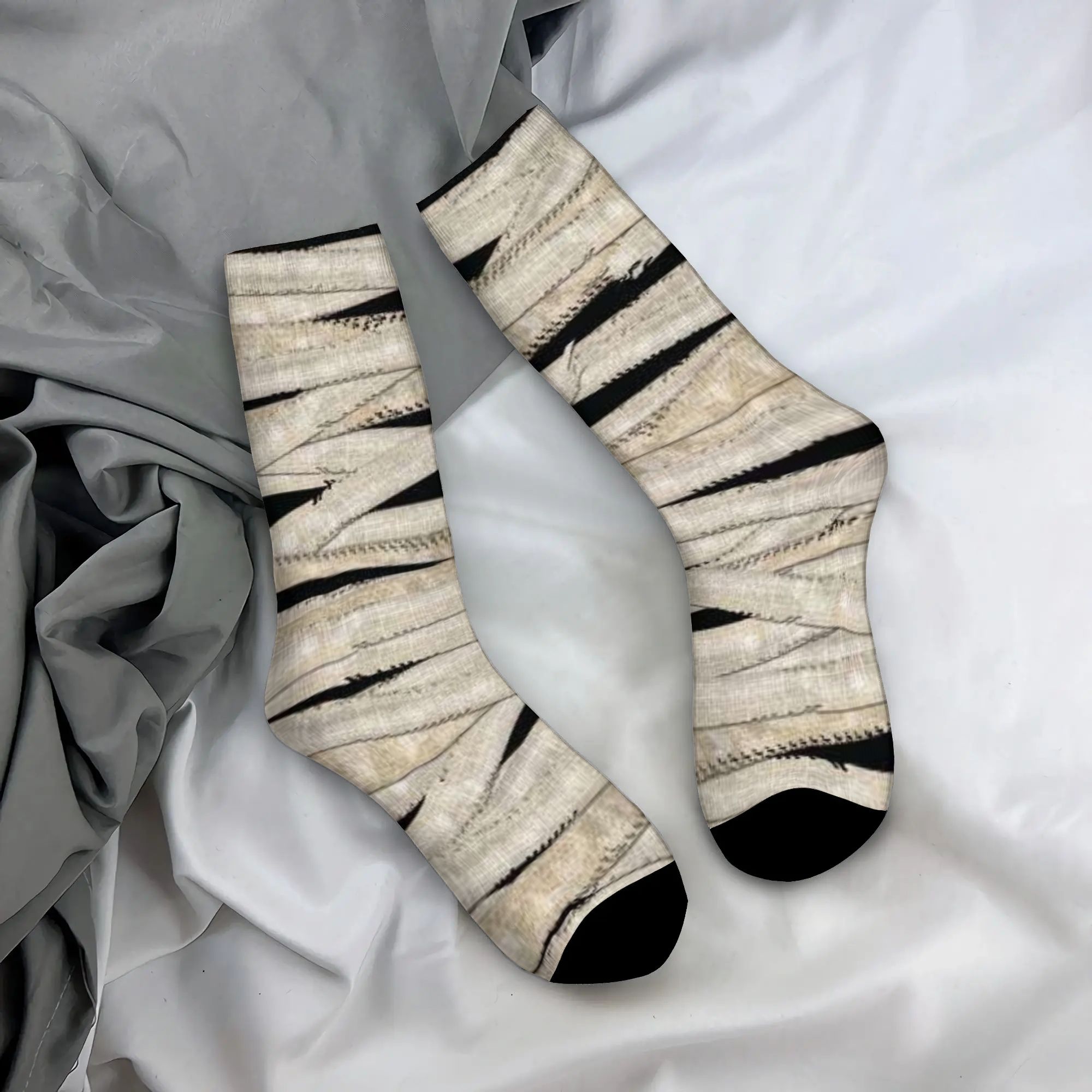 TEMU 1 Paire de Chaussettes Amusantes et Joyeuses en Tissu Défraîchi avec Bandes Texturées Vintage Harajuku Hip Hop Nouveauté Couture