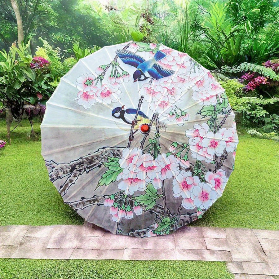 asian patio umbrella elegant chinese floral parasol lotus koi round