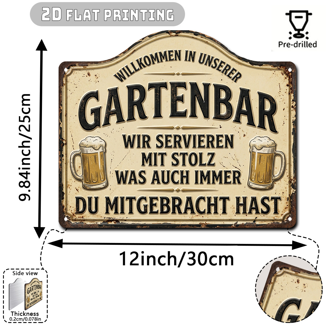 TEMU 【2D Flat】 [2D Flat] . Vintage Rostiger Aluminium Garten Bar Schild, (12'X9.8'), Distressed Rost Textur, Lustige Outdoor Bar Deko, Bierliebhaber