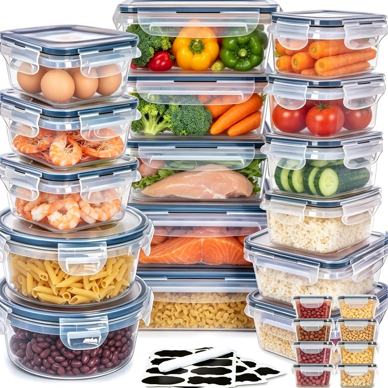 TEMU 12/24/48pcs(6/12/24 Boxes And 6/12/24 Lids) Refrigerator Fruit And Vegetable Preservation Boxes, Sealed Pp Food Box, Stackable Refrigerator
