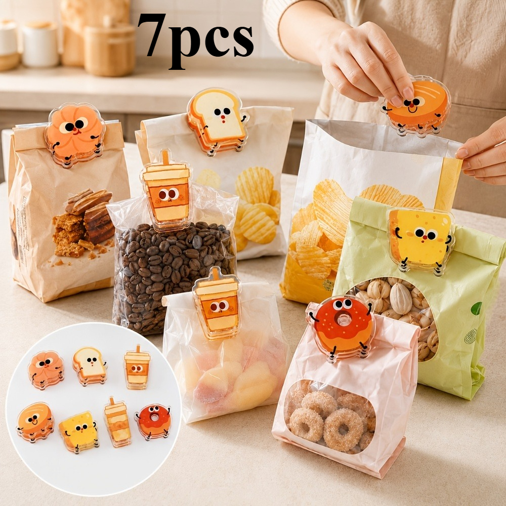 TEMU 2d Acrylic 7pcs Snack Bag Sealing Clips, Cute Bread And Dessert Design, Acrylic Clips, Suitable For Food Packaging, Receipts, Notes, Documents,