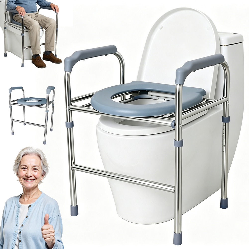 TEMU integrado de asiento de inodoro elevado y barra de : reposabrazos dobles perfectamente a una base elevada para una estabilidad excepcional y