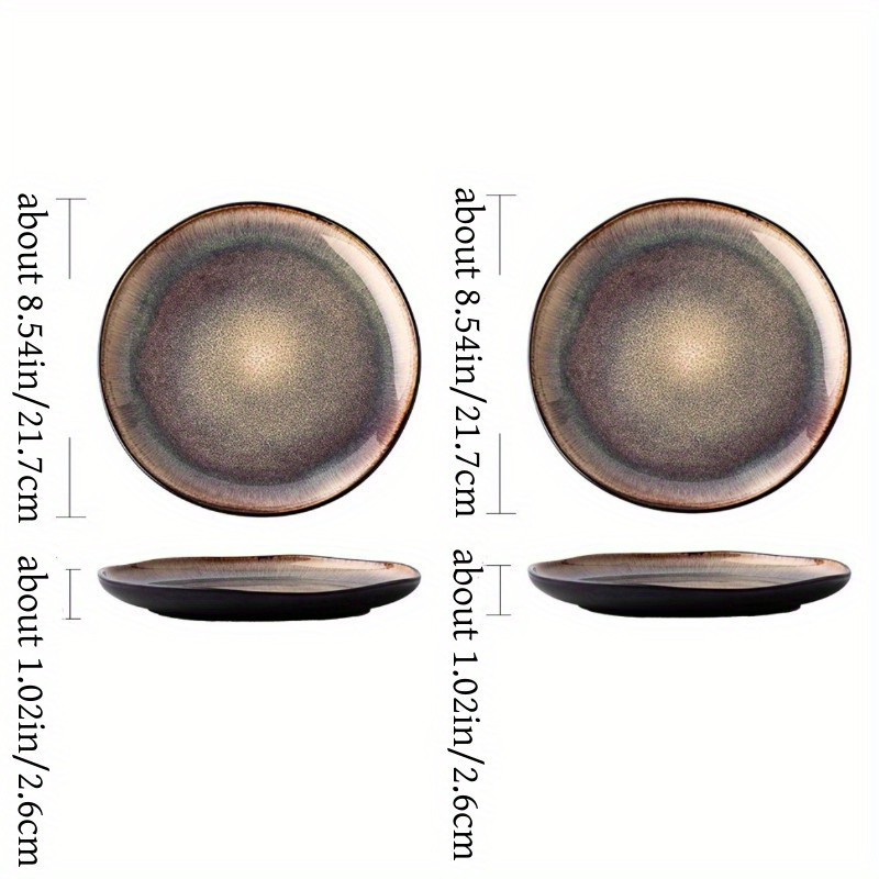 Image of 2pcs Flame Kiln Change Glaze Tableware Gradual Change Irregular Ceramic Bowl Plate Retro Porcelain Salad Plate Fruit Plate Surface Bowl Rice Bowl