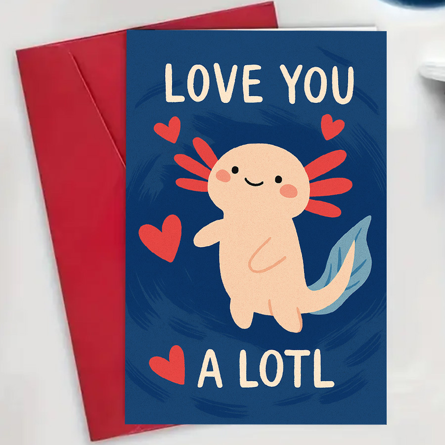 Image of A Axolotl-themed Greeting For Conveying Love To , Family, On Special Occasions Like Anniversaries And Birthdays, To Share Happiness And . Includes An Envelope And Card