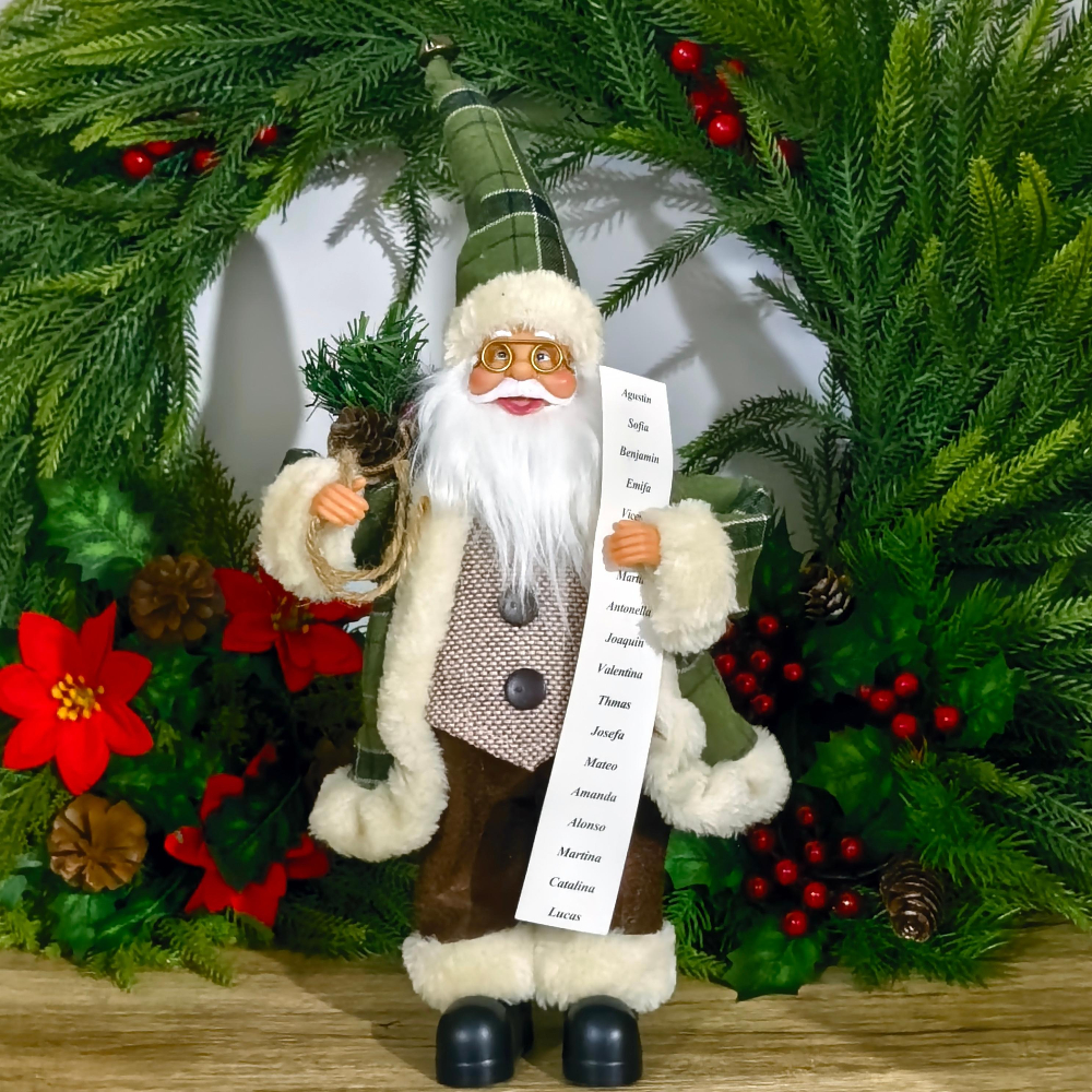 TEMU 11.8 Inch Christmas Santa Claus Collectible Figurine, 30cm Rustic Santa Holding Christmas List With Evergreen Bundle, Freestanding Tabletop